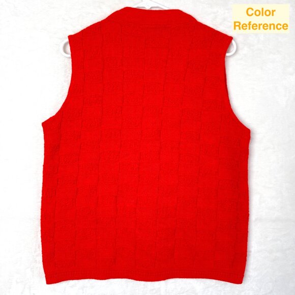 Vintage Crochet Checkered Front Button V Neck Vest Womens L Red - Picture 4 of 6